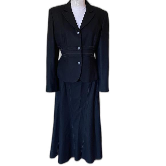 Harve Benard Black Wool Mix 2 PC SET Blazer & Long Paneled Midi Skirt - Picture 4 of 16